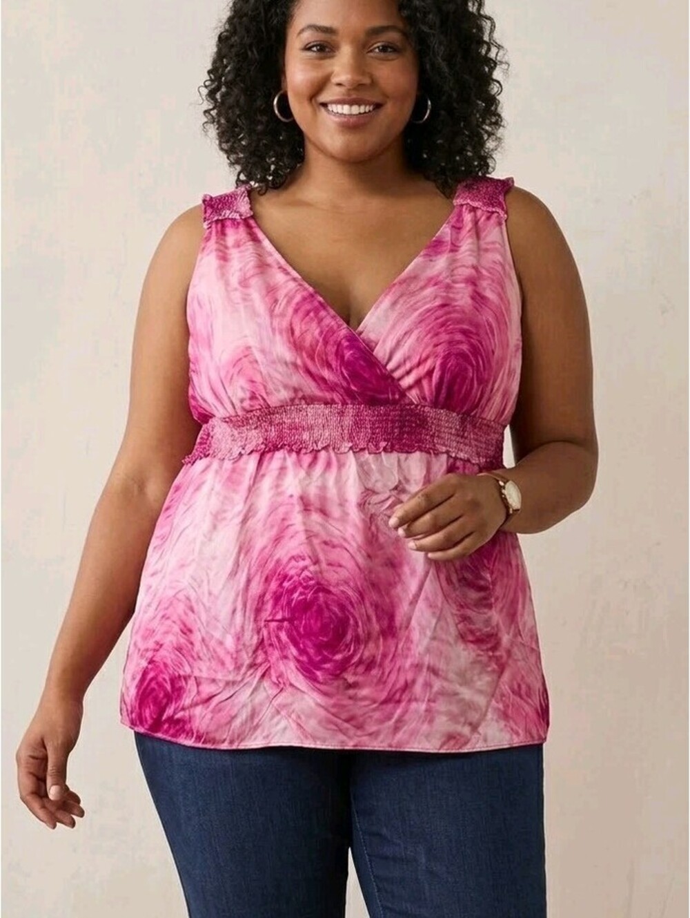 INC International Concepts Blouse Womens 20 Pink Silk Floral Ruffle Tunic Top